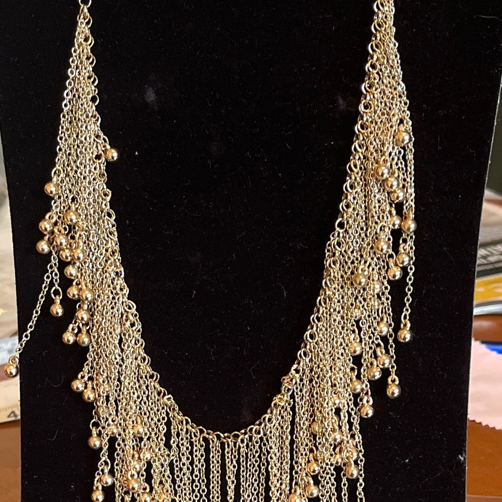 Gold Bib Chain Necklace-